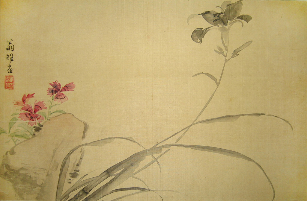 寒秀图。年代：嘉庆年间。款识：翁雒。铃印：雒印。设色绢本斗方 30 x 20 cm