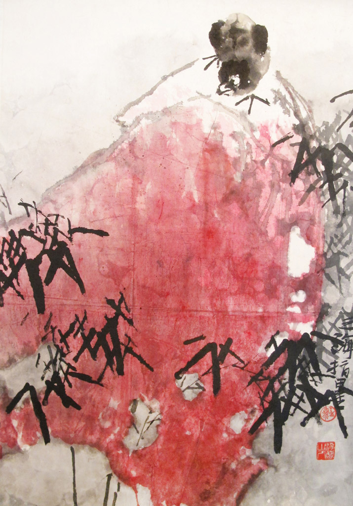 石头记。款识：之海指甲画。铃印：叉枣，隐蔗山人。设色纸本 44 x 62 cm