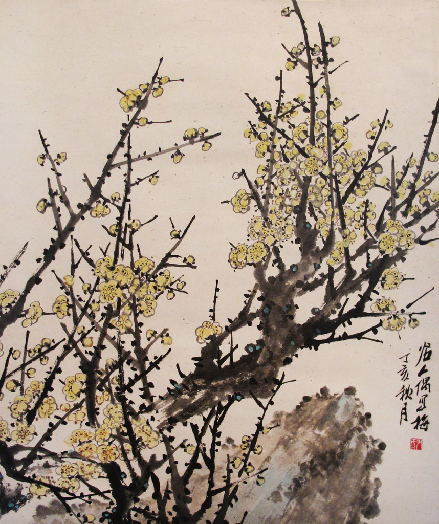 Winter Blossom. Dated 2007. Inscribed and signed, with artist seal. Ink and color on fpaper 68 x 68 cm